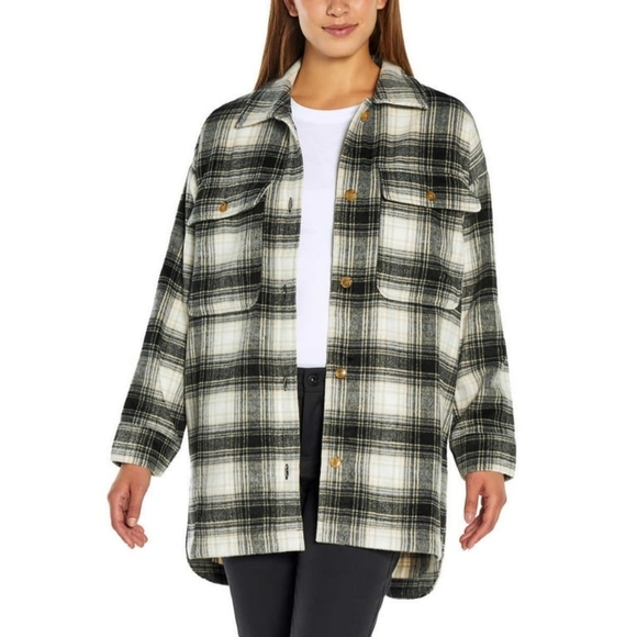 Banana Republic Womens Plaid Flannel Shirt Jacket Black Large NWT - Picture 2 of 6